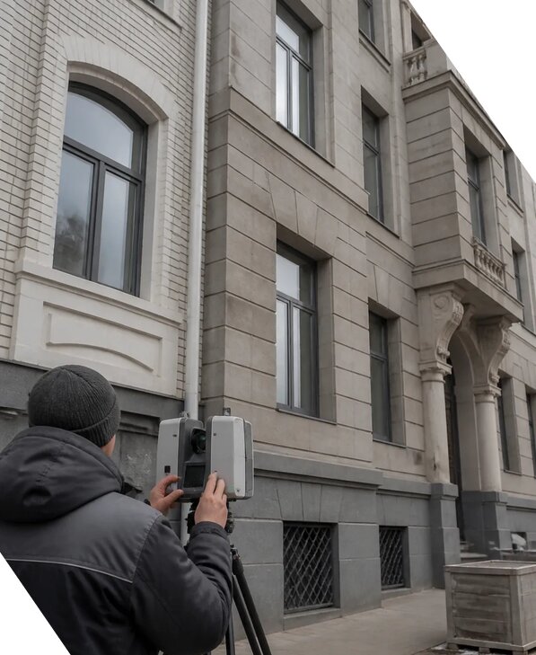 Лазерное сканирование фасадов зданий для обследования в Новомосковске